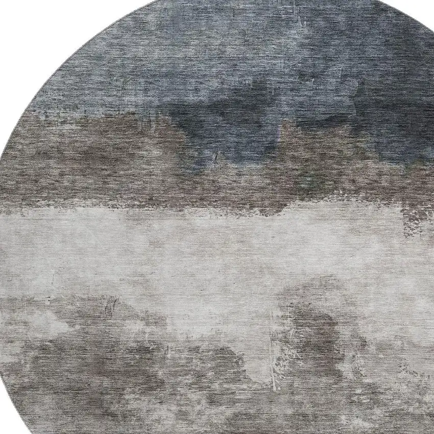 8' Gray And Silver Abstract Washable Round Rug With UV Protection Photo 2