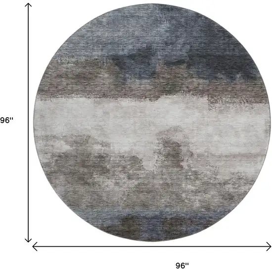 8' Gray And Silver Abstract Washable Round Rug With UV Protection Photo 9