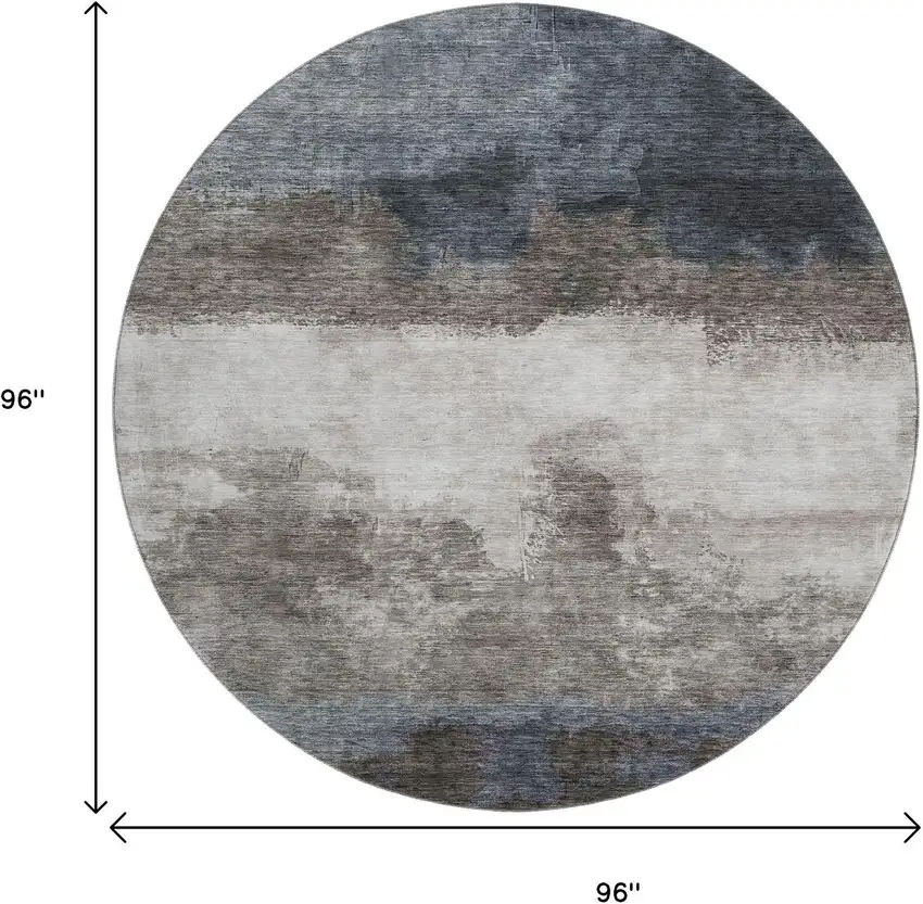 8' Gray And Silver Abstract Washable Round Rug With UV Protection Photo 9
