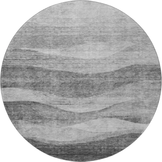 8' Gray And Silver Abstract Washable Round Rug With UV Protection Photo 2