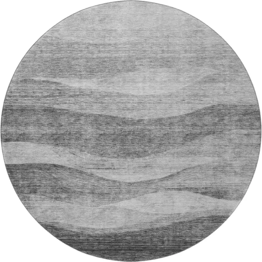 8' Gray And Silver Abstract Washable Round Rug With UV Protection Photo 2