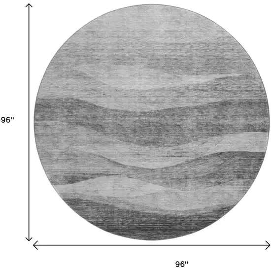 8' Gray And Silver Abstract Washable Round Rug With UV Protection Photo 9