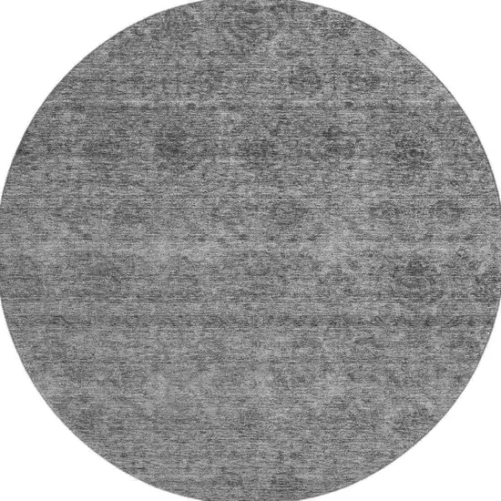 8' Gray And Silver Abstract Washable Round Rug With UV Protection Photo 3
