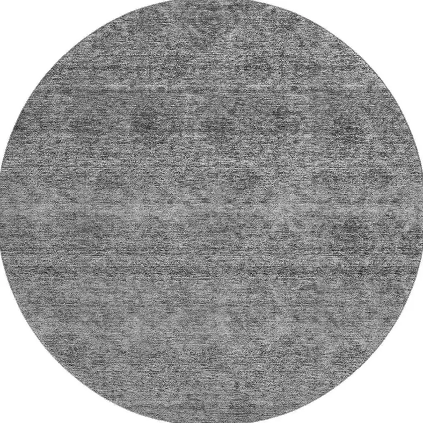 8' Gray And Silver Abstract Washable Round Rug With UV Protection Photo 3