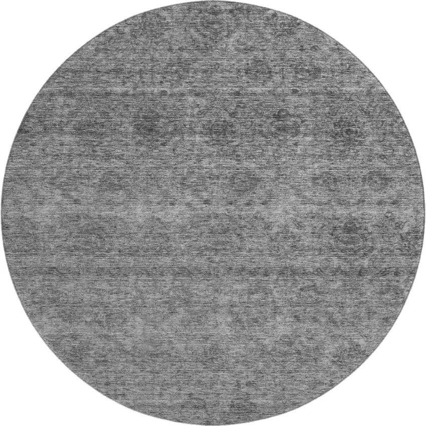 8' Gray And Silver Abstract Washable Round Rug With UV Protection Photo 1
