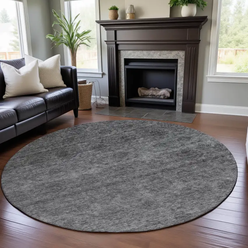 8' Gray And Silver Abstract Washable Round Rug With UV Protection Photo 4