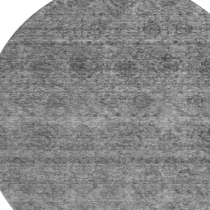Photo of 8' Gray And Silver Abstract Washable Round Rug With UV Protection