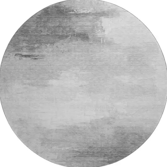 8' Gray And Silver Abstract Washable Round Rug With UV Protection Photo 3