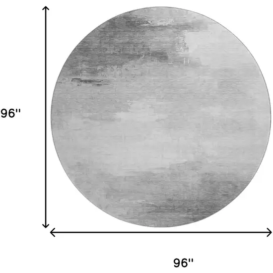 8' Gray And Silver Abstract Washable Round Rug With UV Protection Photo 9