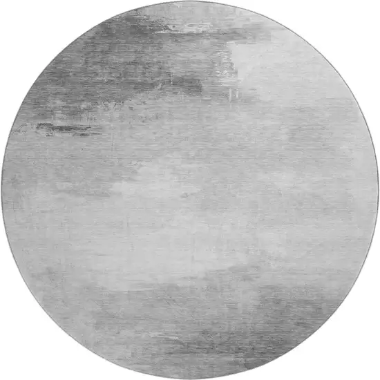 8' Gray And Silver Abstract Washable Round Rug With UV Protection Photo 1