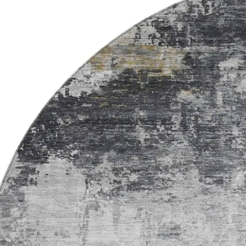 8' Gray And Silver Abstract Washable Round Rug With UV Protection Photo 2