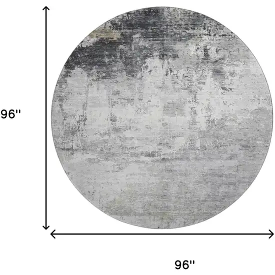 8' Gray And Silver Abstract Washable Round Rug With UV Protection Photo 9