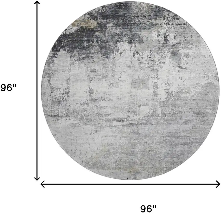 8' Gray And Silver Abstract Washable Round Rug With UV Protection Photo 9