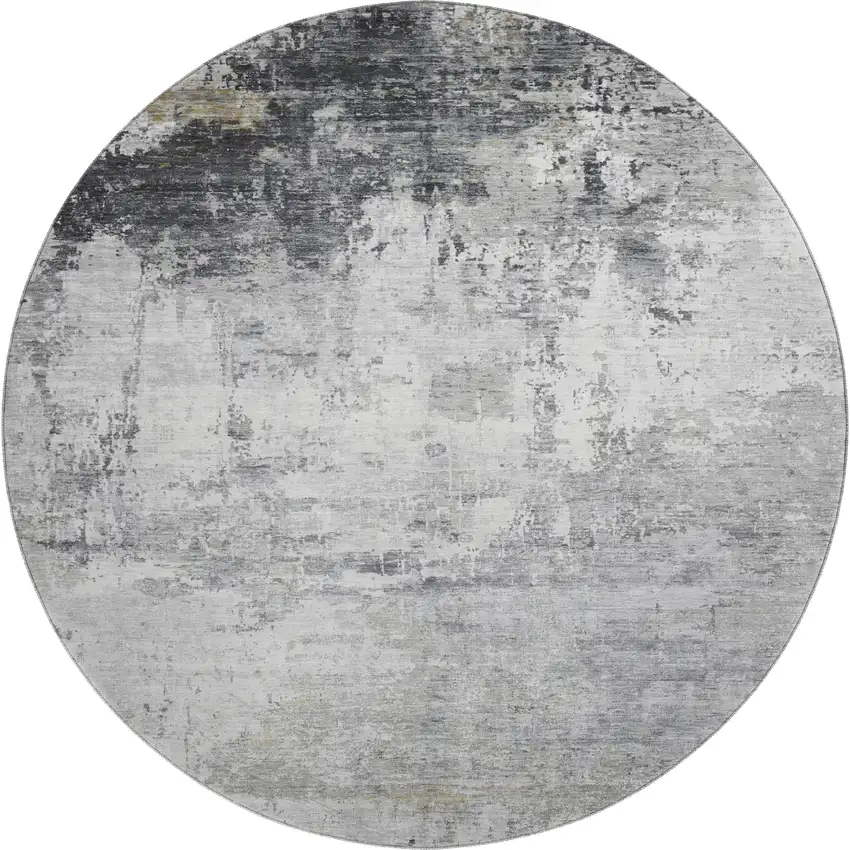 8' Gray And Silver Abstract Washable Round Rug With UV Protection Photo 1