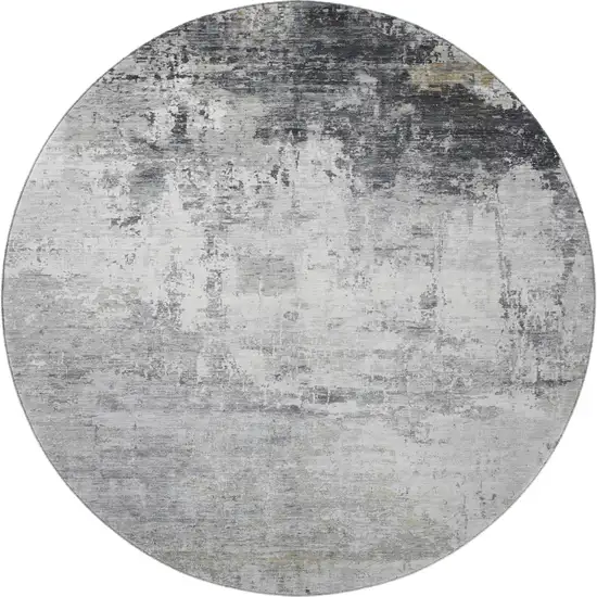 8' Gray And Silver Abstract Washable Round Rug With UV Protection Photo 3