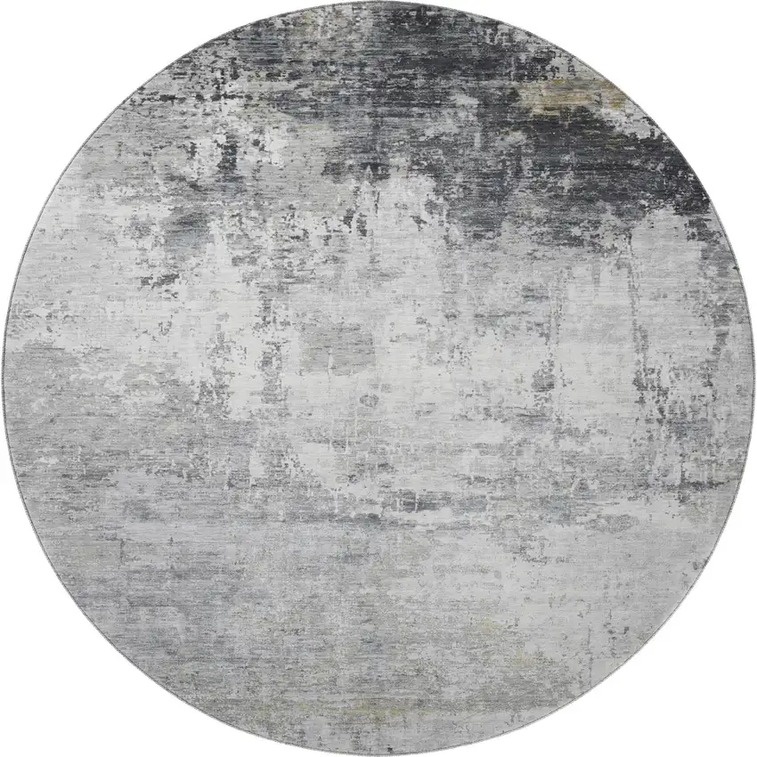 8' Gray And Silver Abstract Washable Round Rug With UV Protection Photo 3