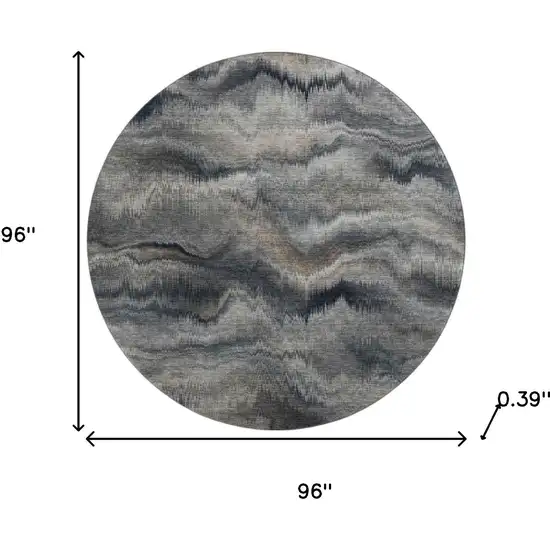 8' Gray And Silver Abstract Washable Round Rug With UV Protection Photo 8