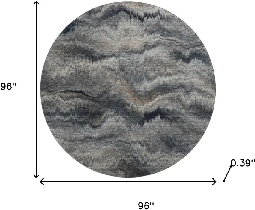 8' Gray And Silver Abstract Washable Round Rug With UV Protection Photo 8