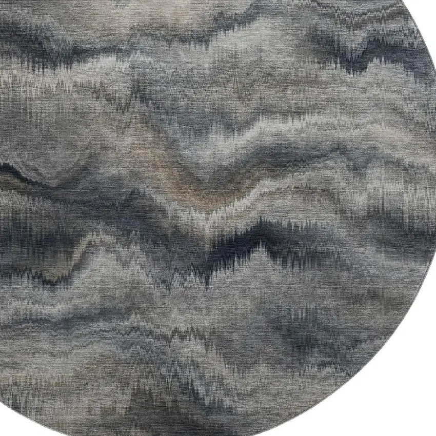 8' Gray And Silver Abstract Washable Round Rug With UV Protection Photo 3
