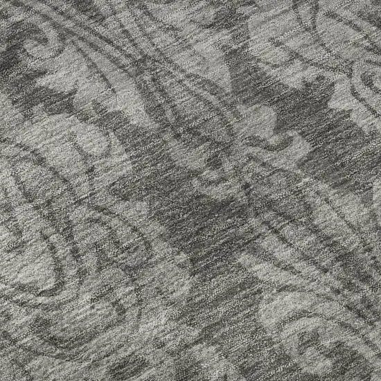 8' Gray And Silver Damask Washable Round Rug With UV Protection Photo 7