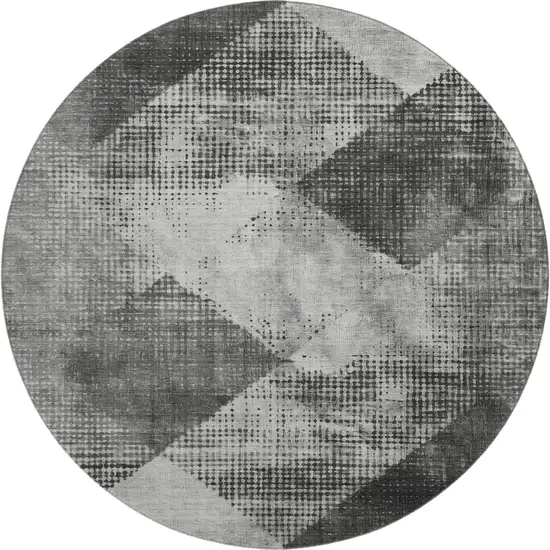 8' Gray And Silver Diamond Washable Round Rug With UV Protection Photo 1