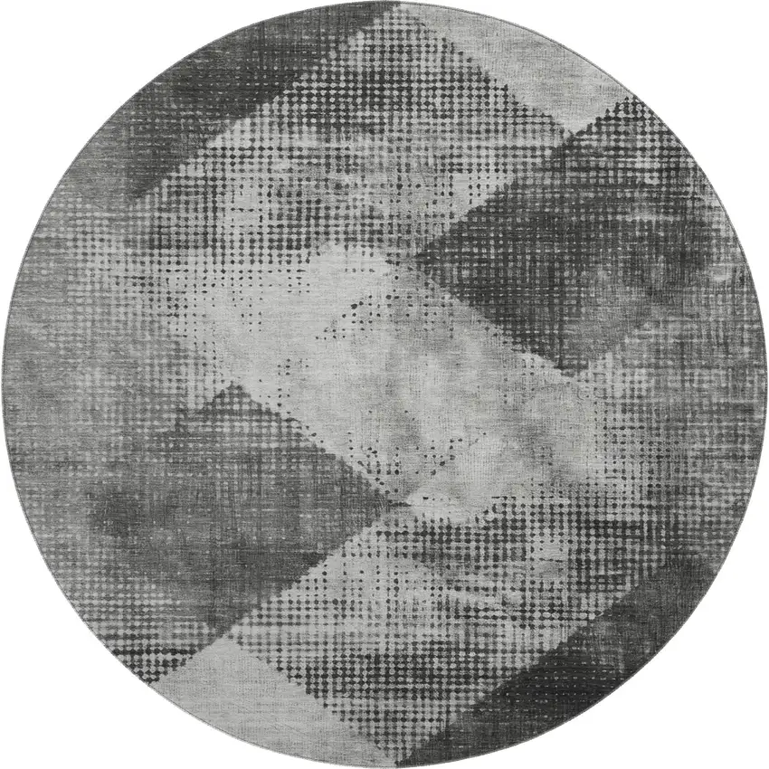 8' Gray And Silver Diamond Washable Round Rug With UV Protection Photo 1