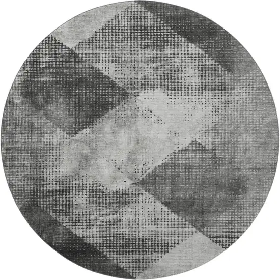 8' Gray And Silver Diamond Washable Round Rug With UV Protection Photo 2