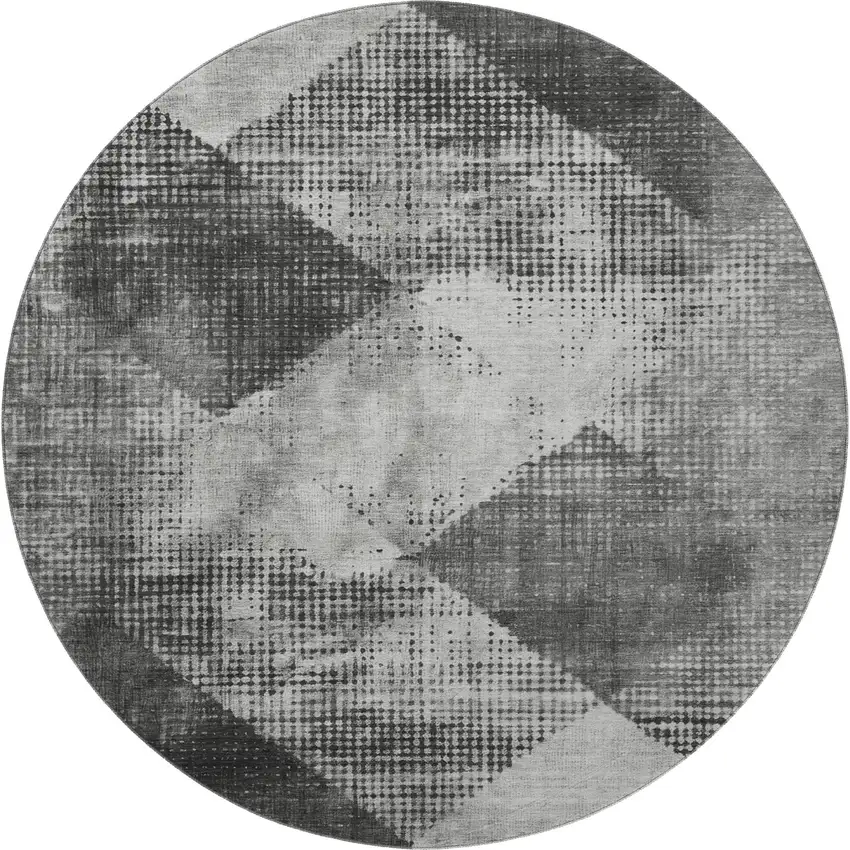 8' Gray And Silver Diamond Washable Round Rug With UV Protection Photo 2