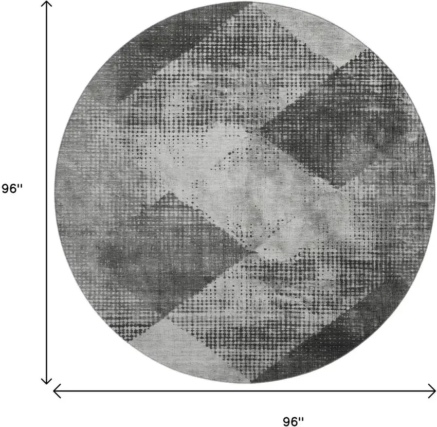 8' Gray And Silver Diamond Washable Round Rug With UV Protection Photo 8