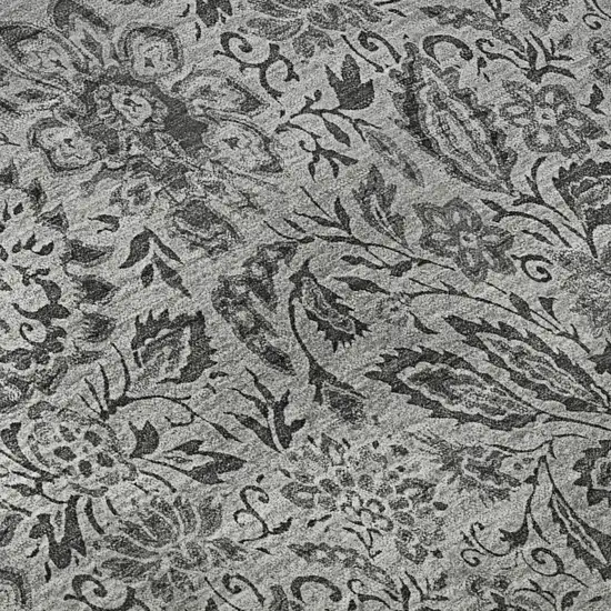 8' Gray And Silver Floral Washable Round Rug With UV Protection Photo 7