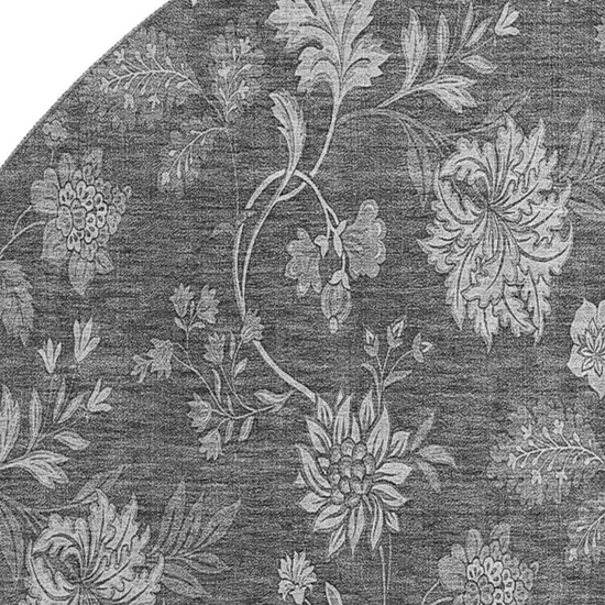 8' Gray And Silver Floral Washable Round Rug With UV Protection Photo 3