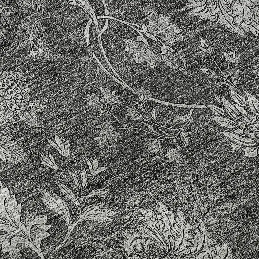 8' Gray And Silver Floral Washable Round Rug With UV Protection Photo 9