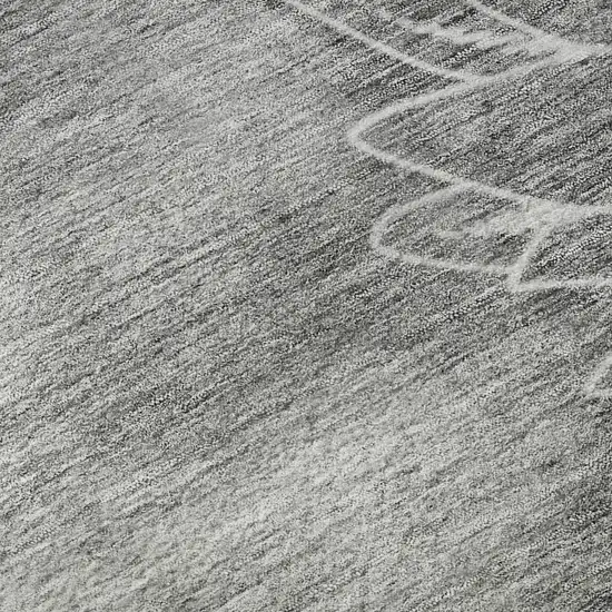 8' Gray And Silver Floral Washable Round Rug With UV Protection Photo 8