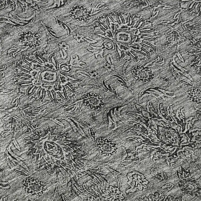 8' Gray And Silver Floral Washable Round Rug With UV Protection Photo 8