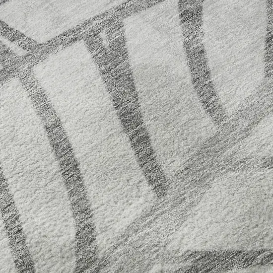 8' Gray And Silver Floral Washable Round Rug With UV Protection Photo 9