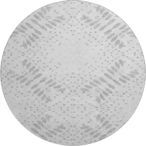 Photo of 8' Gray And Silver Floral Washable Round Rug With UV Protection