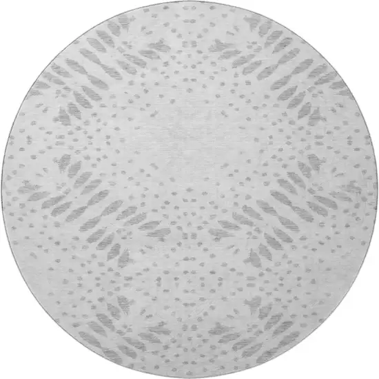 8' Gray And Silver Floral Washable Round Rug With UV Protection Photo 4