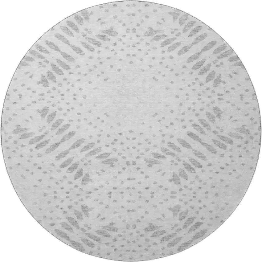 8' Gray And Silver Floral Washable Round Rug With UV Protection Photo 4