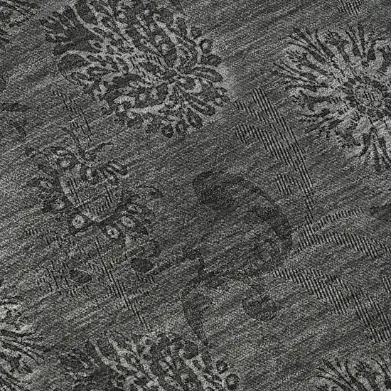 8' Gray And Silver Floral Washable Round Rug With UV Protection Photo 9