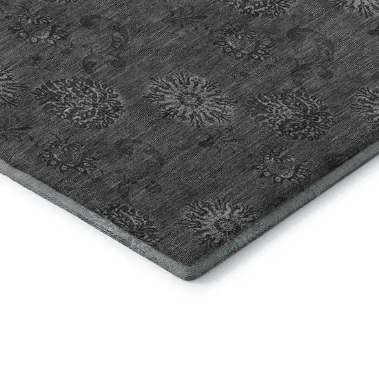 8' Gray And Silver Floral Washable Round Rug With UV Protection Photo 7