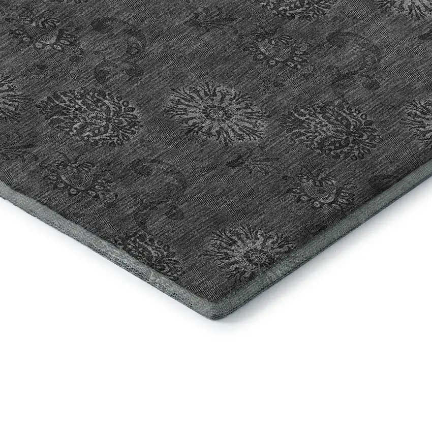 8' Gray And Silver Floral Washable Round Rug With UV Protection Photo 7