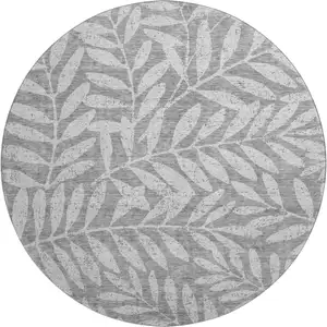 Photo of 8' Gray And Silver Floral Washable Round Rug With UV Protection