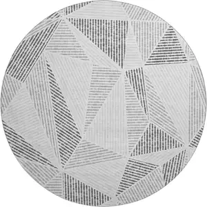 Photo of 8' Gray And Silver Geometric Washable Round Rug With UV Protection