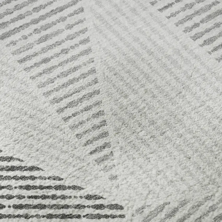 8' Gray And Silver Geometric Washable Round Rug With UV Protection Photo 9