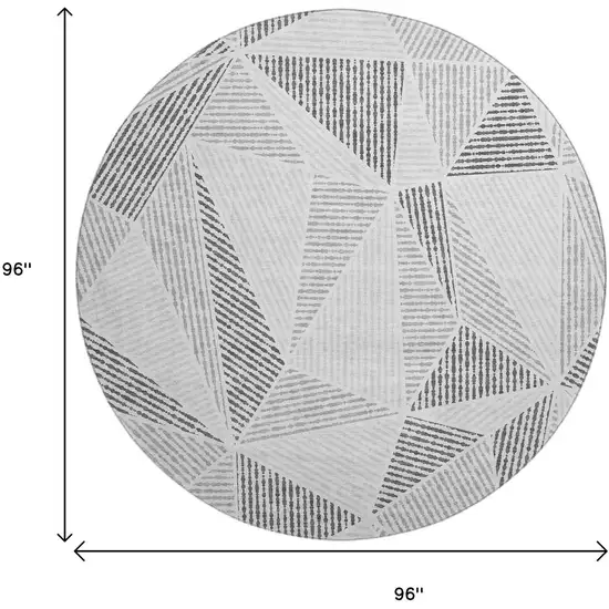 8' Gray And Silver Geometric Washable Round Rug With UV Protection Photo 3