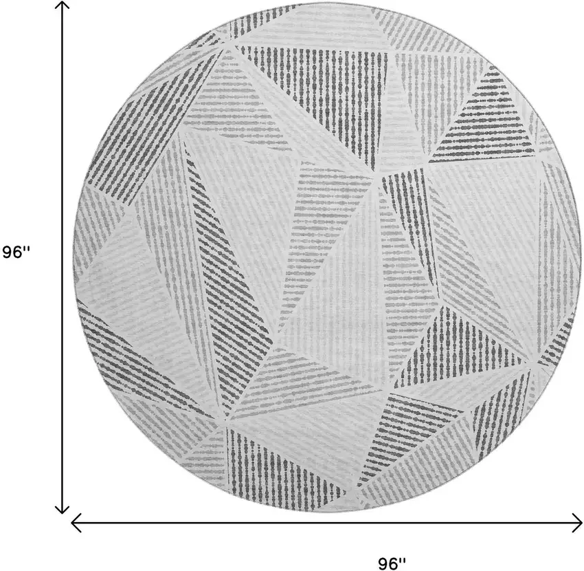 8' Gray And Silver Geometric Washable Round Rug With UV Protection Photo 3