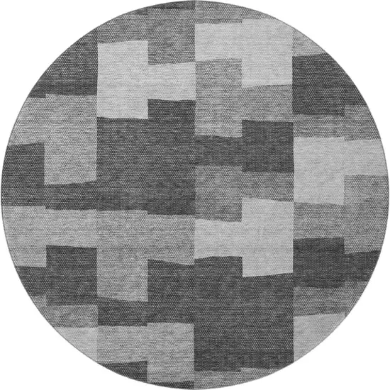 8' Gray And Silver Geometric Washable Round Rug With UV Protection Photo 3