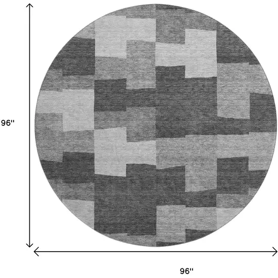 8' Gray And Silver Geometric Washable Round Rug With UV Protection Photo 9