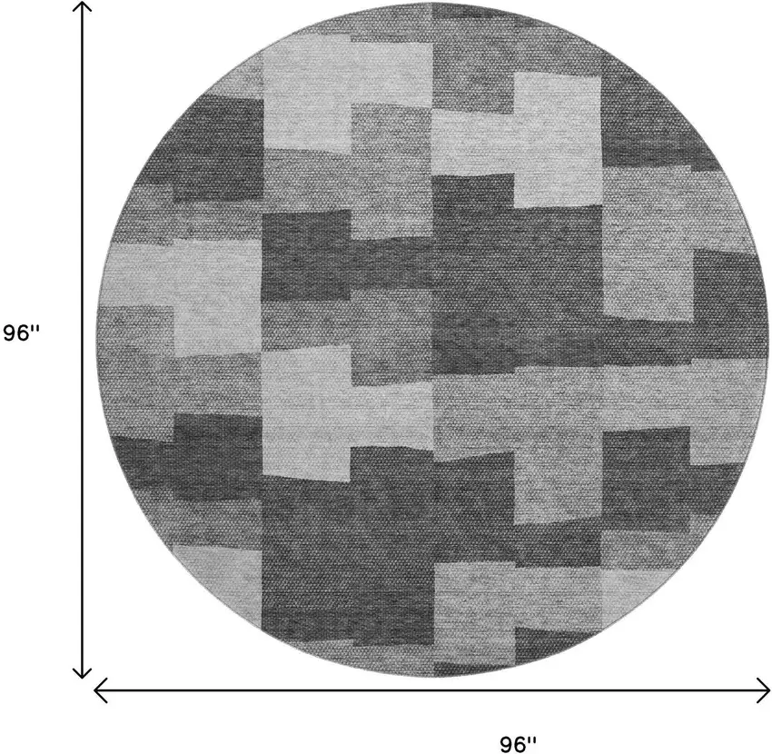 8' Gray And Silver Geometric Washable Round Rug With UV Protection Photo 9