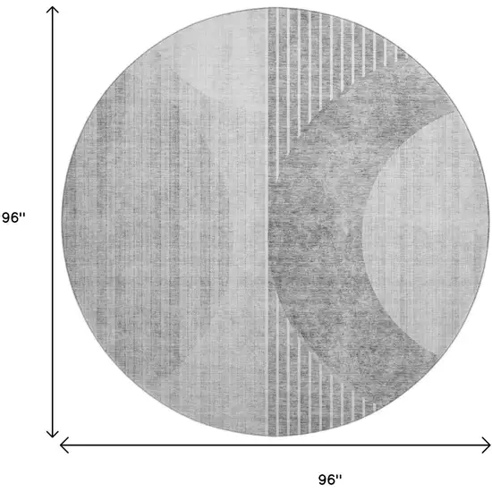 8' Gray And Silver Geometric Washable Round Rug With UV Protection Photo 6